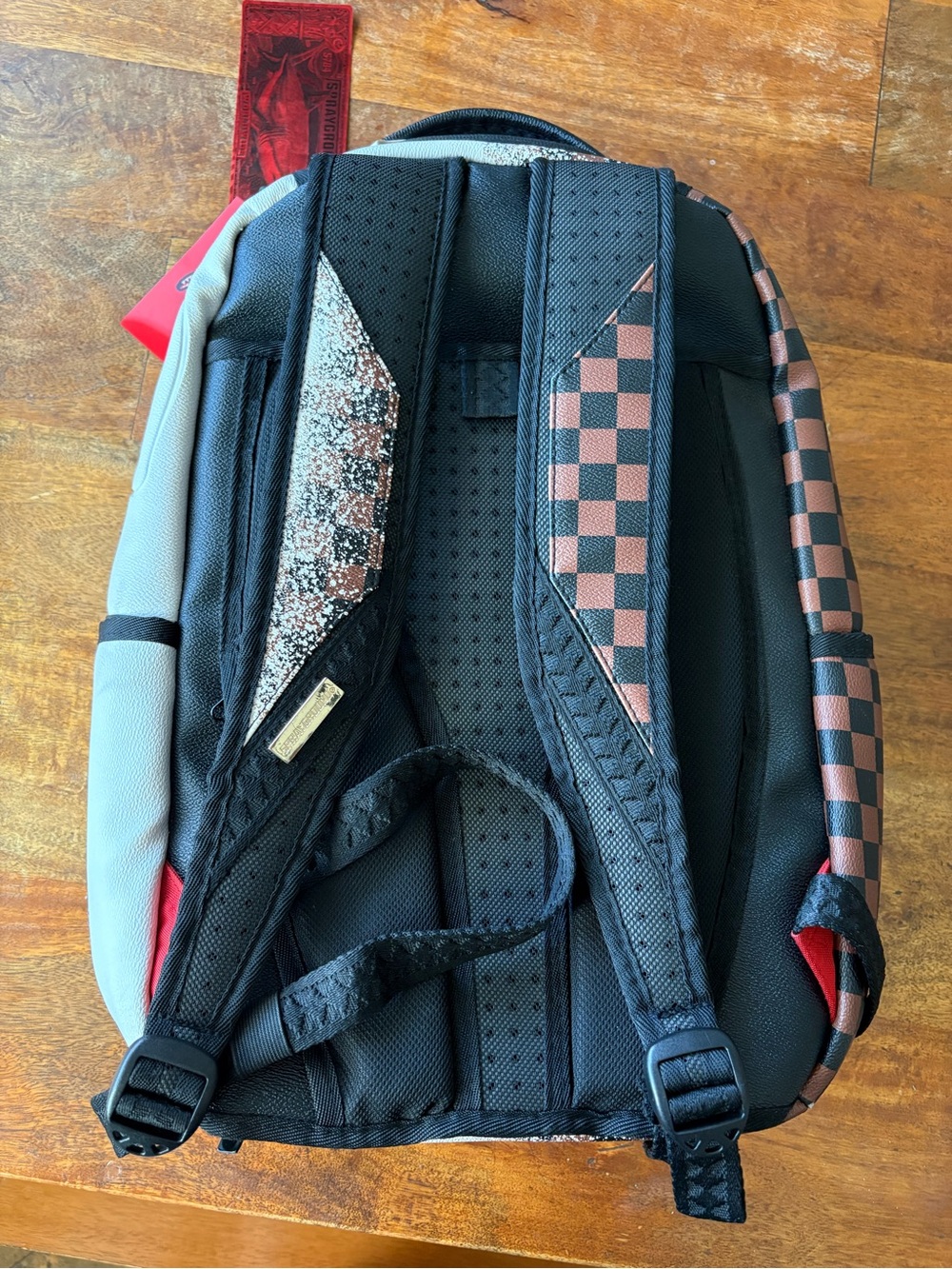 Sprayground Limited Edition Shark Spritz Savage Backpack Brown Checkered White - Picture 3 of 15